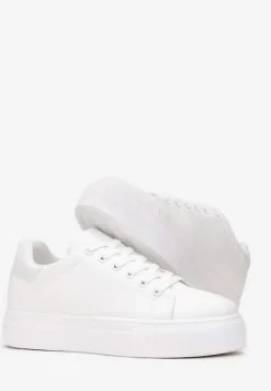 Białe Sznurowane Sneakersy z Cholewką przed Kostkę Narelina