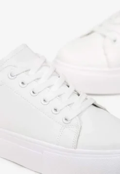 Białe Sznurowane Sneakersy z Cholewką przed Kostkę Narelina