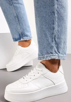Białe Sznurowane Sneakersy na Platformie z Bieżnikiem Arvilla