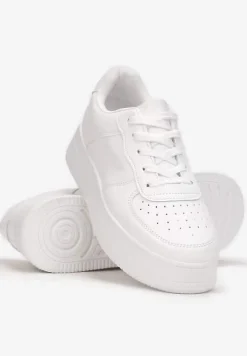 Białe Sznurowane Sneakersy na Platformie z Bieżnikiem Arvilla
