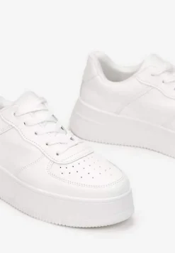 Białe Sznurowane Sneakersy na Platformie z Bieżnikiem Arvilla