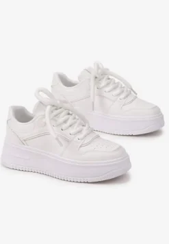 Białe Sznurowane Sneakersy na Platformie z Metalicznymi Wstawkami Arileva