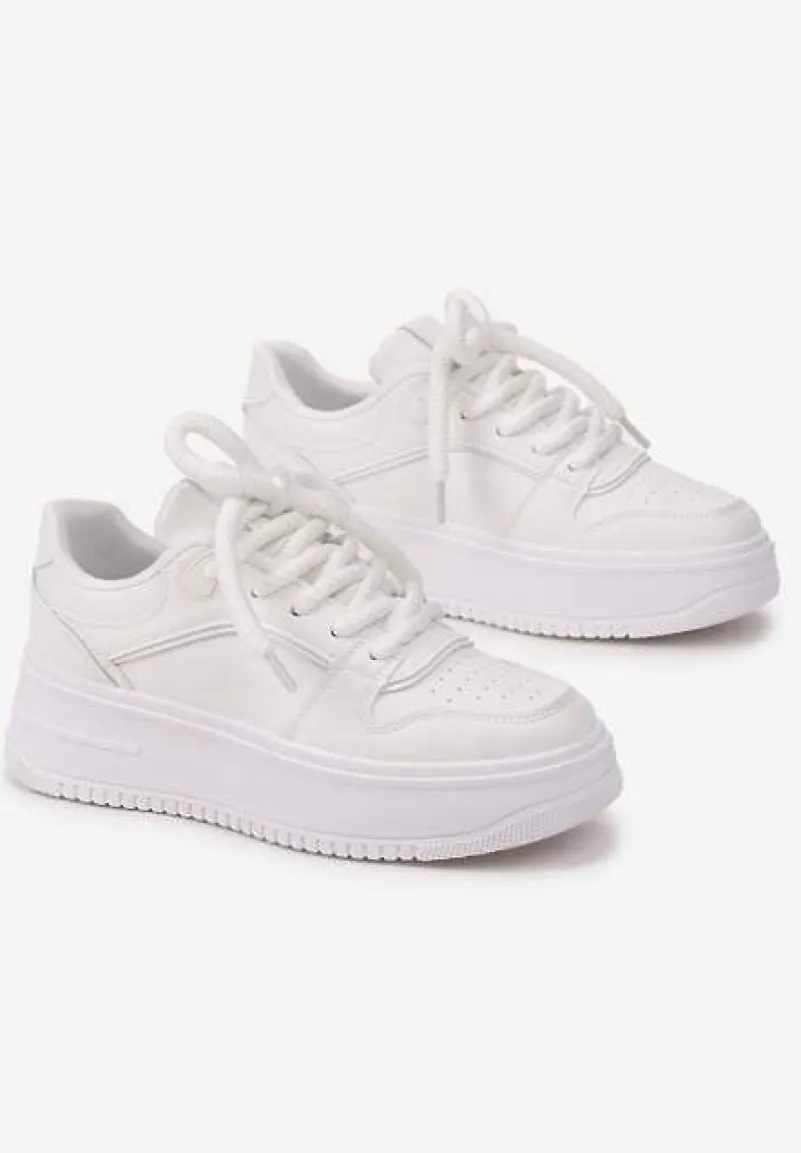 Białe Sznurowane Sneakersy na Platformie z Metalicznymi Wstawkami Arileva