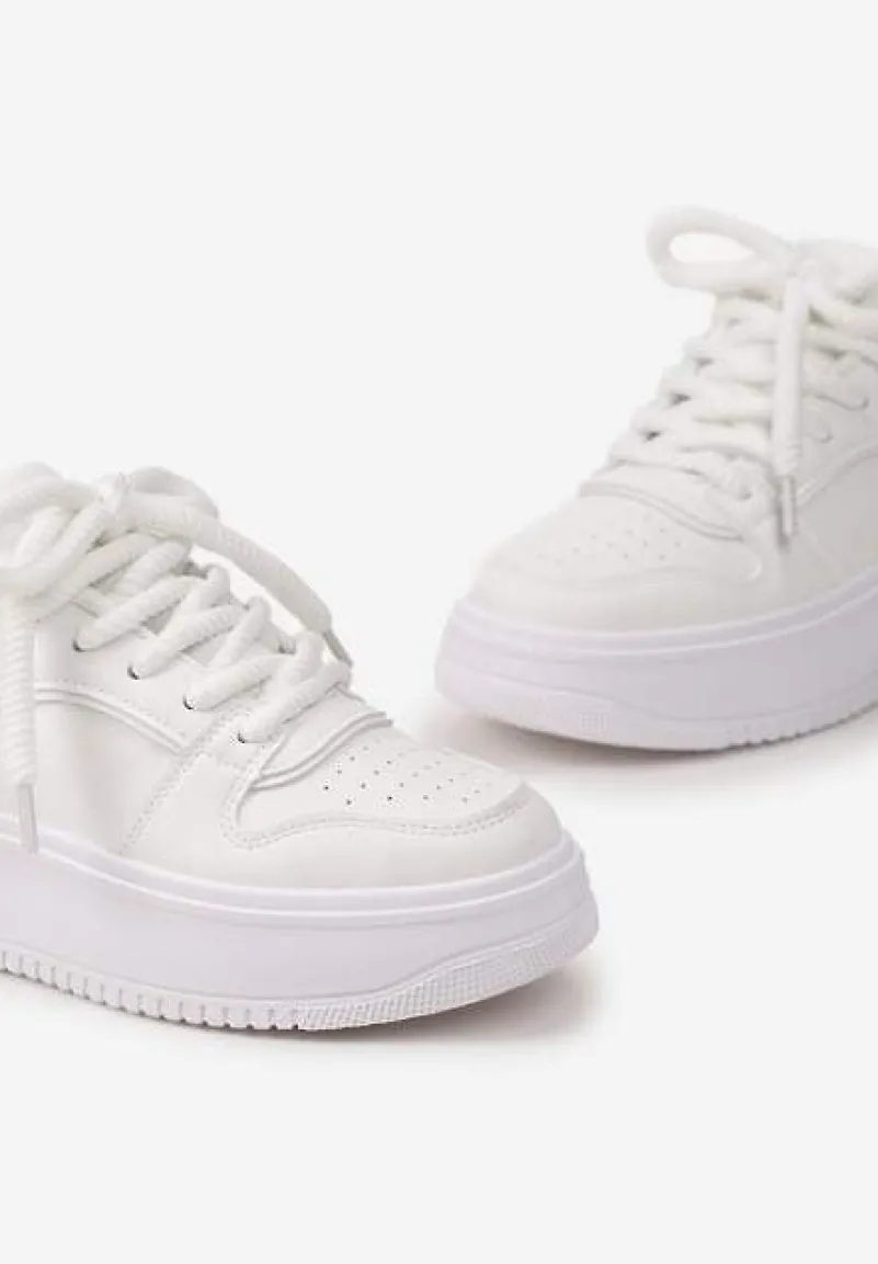 Białe Sznurowane Sneakersy na Platformie z Metalicznymi Wstawkami Arileva