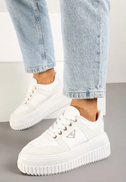 Białe Sznurowane Sneakersy Vices Tłoczonej Platformie Ozdobione Trójkątem Raviri
