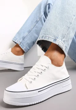 Białe Sznurowane Trampki na Grubej Podeszwie Vianka