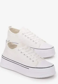 Białe Sznurowane Trampki na Grubej Podeszwie Vianka