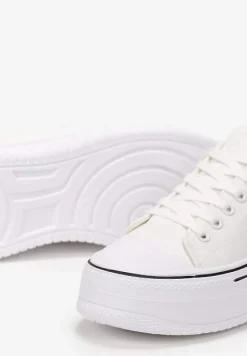 Białe Sznurowane Trampki na Grubej Podeszwie Vianka