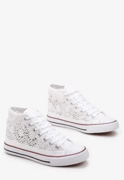 Białe Sznurowane Trampki Ozdobione Ażurowym Wzorem Bokra