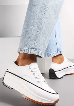 Białe Sznurowane Trampki Przed Kostkę Na Platformie Camely