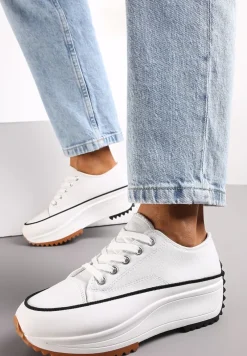 Białe Sznurowane Trampki Przed Kostkę Na Platformie Camely