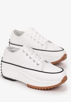 Białe Sznurowane Trampki Przed Kostkę Na Platformie Camely