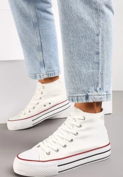 Białe Sznurowane Trampki z Cholewką za Kostkę Raniea