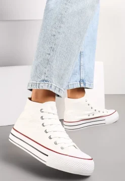 Białe Sznurowane Trampki z Cholewką za Kostkę Raniea
