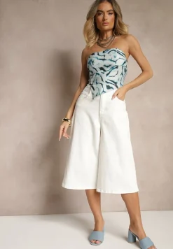 Białe Szorty Jeansowe High Waist Typu Bermudy Baggy Sonallea