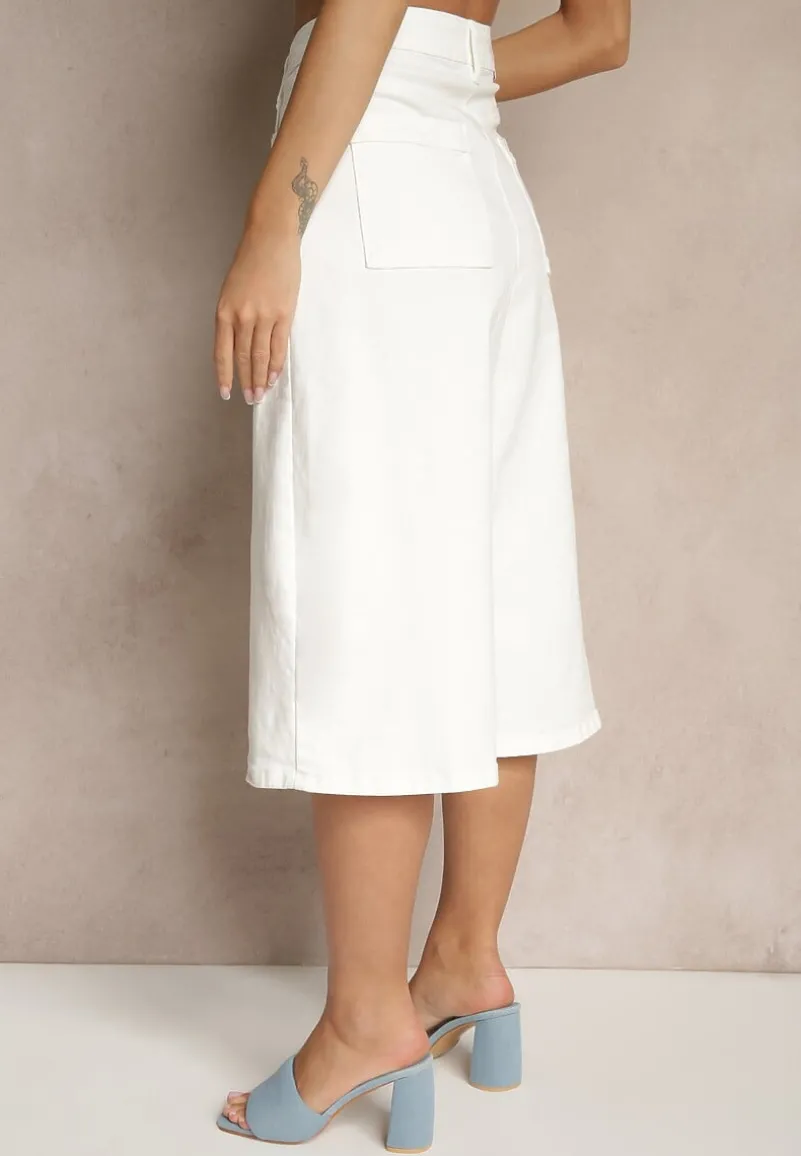Białe Szorty Jeansowe High Waist Typu Bermudy Baggy Sonallea