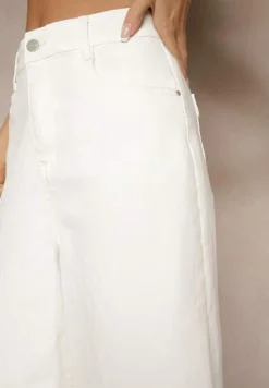 Białe Szorty Jeansowe High Waist Typu Bermudy Baggy Sonallea