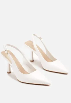 Białe Szpilki bez Pięty ze Sprzączką i Szpiczastym Noskiem Darilis