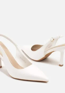 Białe Szpilki bez Pięty ze Sprzączką i Szpiczastym Noskiem Darilis