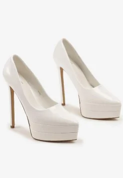 Białe Szpilki Lakierowane z Platformą i Szpiczastym Noskiem Viriona