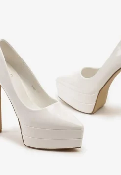 Białe Szpilki Lakierowane z Platformą i Szpiczastym Noskiem Viriona