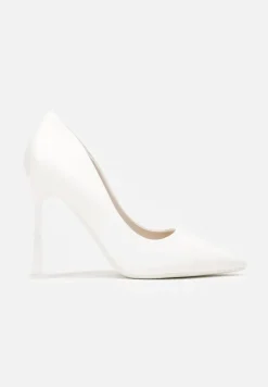 Białe Szpilki na Geometrycznym Obcasie i Nosek w Szpic Versara