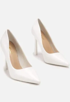 Białe Szpilki na Geometrycznym Obcasie i Nosek w Szpic Versara