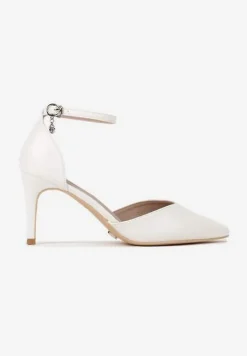 Białe Szpilki Vices z Wkładką ze Skóry Naturalnej i Ozdobnym Paskiem Korori