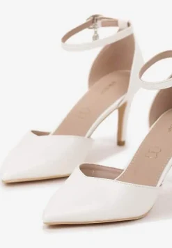 Białe Szpilki Vices z Wkładką ze Skóry Naturalnej i Ozdobnym Paskiem Korori