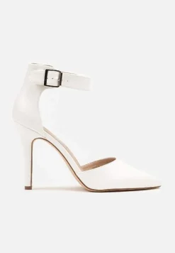 Białe Szpilki Vices z Wkładką ze Skóry Naturalnej Ozdobione Sprzączką Greliri