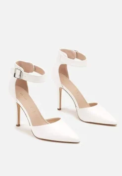 Białe Szpilki Vices z Wkładką ze Skóry Naturalnej Ozdobione Sprzączką Greliri