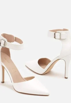 Białe Szpilki Vices z Wkładką ze Skóry Naturalnej Ozdobione Sprzączką Greliri