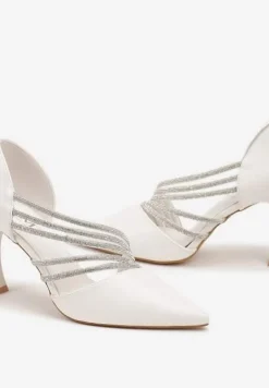 Białe Szpilki w Eleganckim Stylu Ozdobione Paskami z Cyrkonii Ettaisa