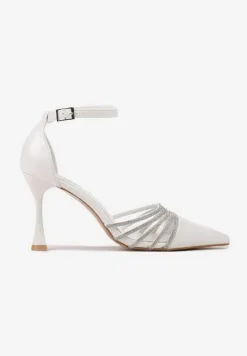 Białe Szpilki w Eleganckim Stylu z Cyrkoniowymi Paskami Erisorae