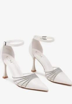 Białe Szpilki w Eleganckim Stylu z Cyrkoniowymi Paskami Erisorae