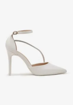 Białe Szpilki z Cyrkoniami na Pasku i Zapięciem przy Kostce Zefiria