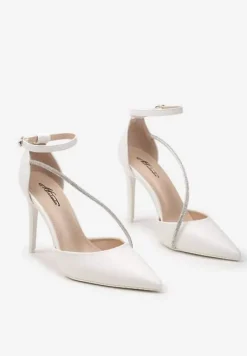 Białe Szpilki z Cyrkoniami na Pasku i Zapięciem przy Kostce Zefiria