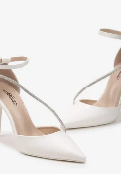 Białe Szpilki z Cyrkoniami na Pasku i Zapięciem przy Kostce Zefiria