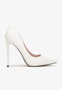 Białe Szpilki z Ekoskóry i Szpiczastym Noskiem Caliane