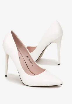 Białe Szpilki z Ekoskóry i Szpiczastym Noskiem Caliane