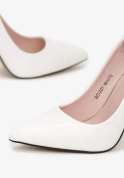 Białe Szpilki z Ekoskóry i Szpiczastym Noskiem Caliane