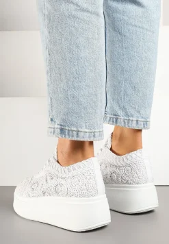 Białe Szydełkowe Sneakersy Typu Tenisówki na Platformie Filalena