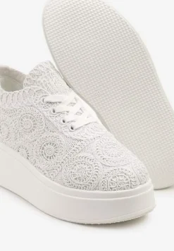Białe Szydełkowe Sneakersy Typu Tenisówki na Platformie Filalena
