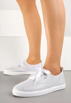 Białe Tenisówki Brokatowe z Ozdobnymi Sznurowadłami Palmena