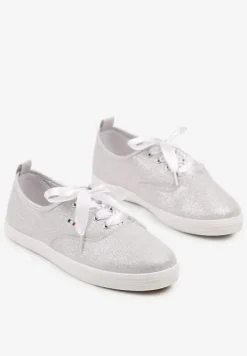 Białe Tenisówki Brokatowe z Ozdobnymi Sznurowadłami Palmena