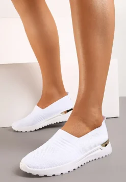 Białe Tenisówki Elastyczne z Metaliczną Wstawką na Zapiętku Jestella