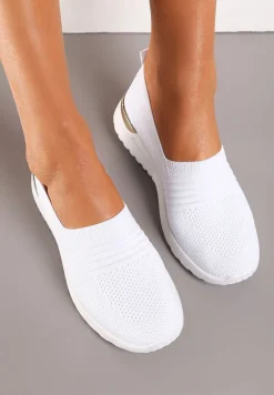 Białe Tenisówki Elastyczne z Metaliczną Wstawką na Zapiętku Jestella