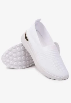 Białe Tenisówki Elastyczne z Metaliczną Wstawką na Zapiętku Jestella