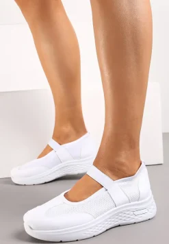Białe Tenisówki na Płaskiej Podeszwie z Perforacją i Elastyczną Wstawką Xolema
