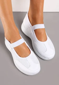 Białe Tenisówki na Płaskiej Podeszwie z Perforacją i Elastyczną Wstawką Xolema